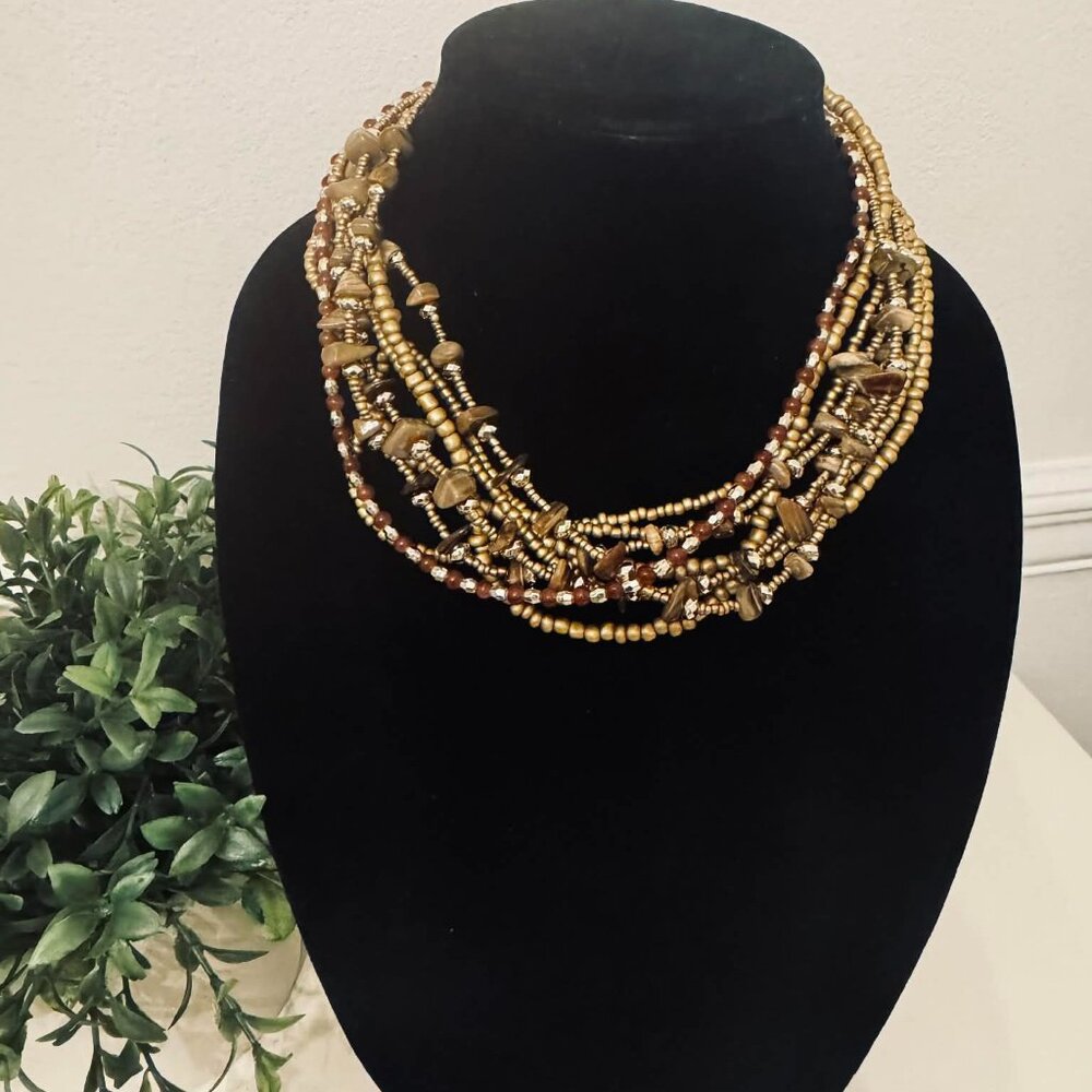 Joan Rivers multi-strand earth-tone beaded torsade necklace